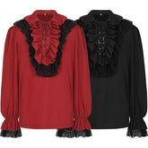 2025 European and American Retro Neckline Ruffle Drawstring Long Sleeve Medieval Shirt Unisex Renaissance Cosplay Costume - Coscosmos