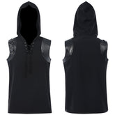 2025 New Medieval Punk Rock Men's Fashion Sleeveless Hooded Lace - up Vest - Coscosmos