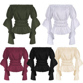 2025 Spring Summer European American Cross - border Women's Renaissance Ruffled Sleeve Off - shoulder Blouse - Coscosmos