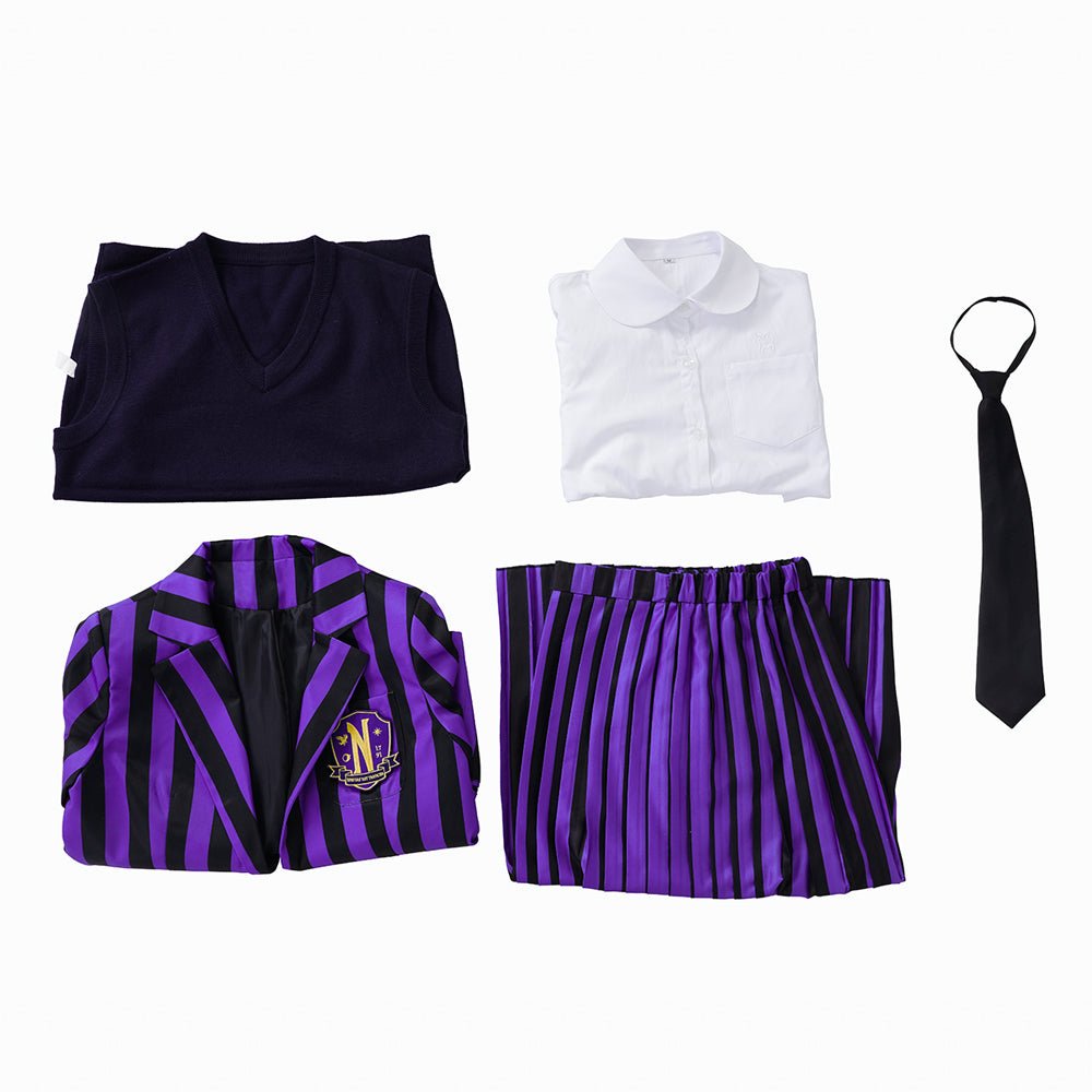 Addams Cosplay Costume Same Style Costumes Full Set School Uniform Customized Anime Rave Halloween Cos - Coscosmos Addams Cosplay Costume Same Style Costumes Full Set School Uniform Customized Anime Rave Halloween Cos - Coscosmos