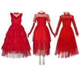 Beetlejuice Lydia Red Dress Halloween Cosplay Costume for Kids and Adults - Coscosmos
