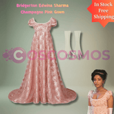 Bridgerton Edwina Sharma Champagne Pink Gown - Regency Era Inspired Evening Dress - Coscosmos