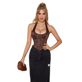 Dark Brown Halter - Style Women's Bustier Corset for Waist - Cinching and Push - Up - Coscosmos