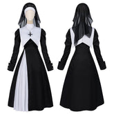 Easter Foreign Trade Spring and Autumn New Nun Costume Long Sleeve Cosplay Dress Lace Plain Color Dress Suit - Coscosmos