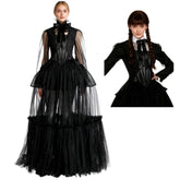 Elegant Wednesday Addams Black Evening Gown Inspired by Wednesday Season 2 - Coscosmos