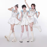 Elegant White Stage Performance Outfit - IVE Jang Wonyoung Inspired Jazz Dance Costume Set - Coscosmos