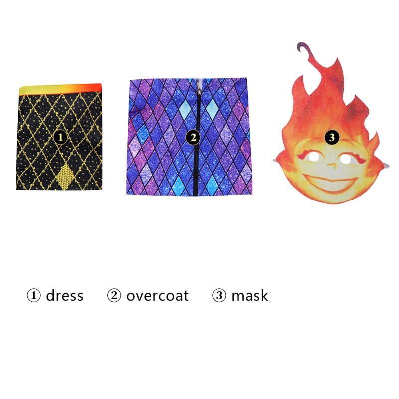Elemental Cosplay Costume for Kids - Ember Dress, Wade Jacket, Halloween Outfit - Coscosmos Elemental Cosplay Costume for Kids - Ember Dress, Wade Jacket, Halloween Outfit - Coscosmos