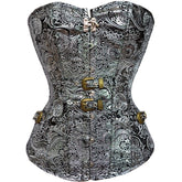 Emily Gothic Steel - Buckle Printed Silver Waist - Cinching Corset - Victorian Era Gothic Corset - Coscosmos