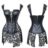 European Medieval Gothic Lace Leather Corset Bodysuit - Authentic Cosplay Costume - Coscosmos