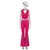 FAPUCO Barbie Cosplay Costume - 70s 80s Hippie Disco Pink Cowgirl Outfit for Movie Stage Party - Coscosmos