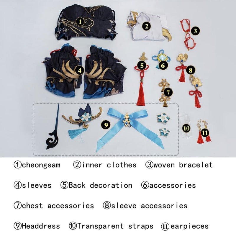 Ganyu Cheongsam Cosplay Costume from Genshin Impact - Shen He Lantern Festival Outfit - Coscosmos Ganyu Cheongsam Cosplay Costume from Genshin Impact - Shen He Lantern Festival Outfit - Coscosmos
