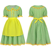 Girl Colonial Prairie Floral Dress Medieval Pilgrim Costume with Apron and Bonnet - Coscosmos