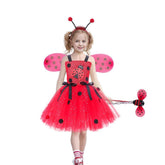 Halloween Ladybug Red Mesh Princess Dress Kids Costume Cartoon Cosplay Outfit - Coscosmos