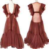 Maternity Kimono Robe Sheer Lace Nightgown Open Front Wedding Dress for Pregnancy Photo Shoot Black - Coscosmos