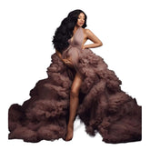 Maternity Photoshoot Mermaid Evening Gown Deep V - Neck Lace Cake Dress for Pregnancy Photography - Coscosmos