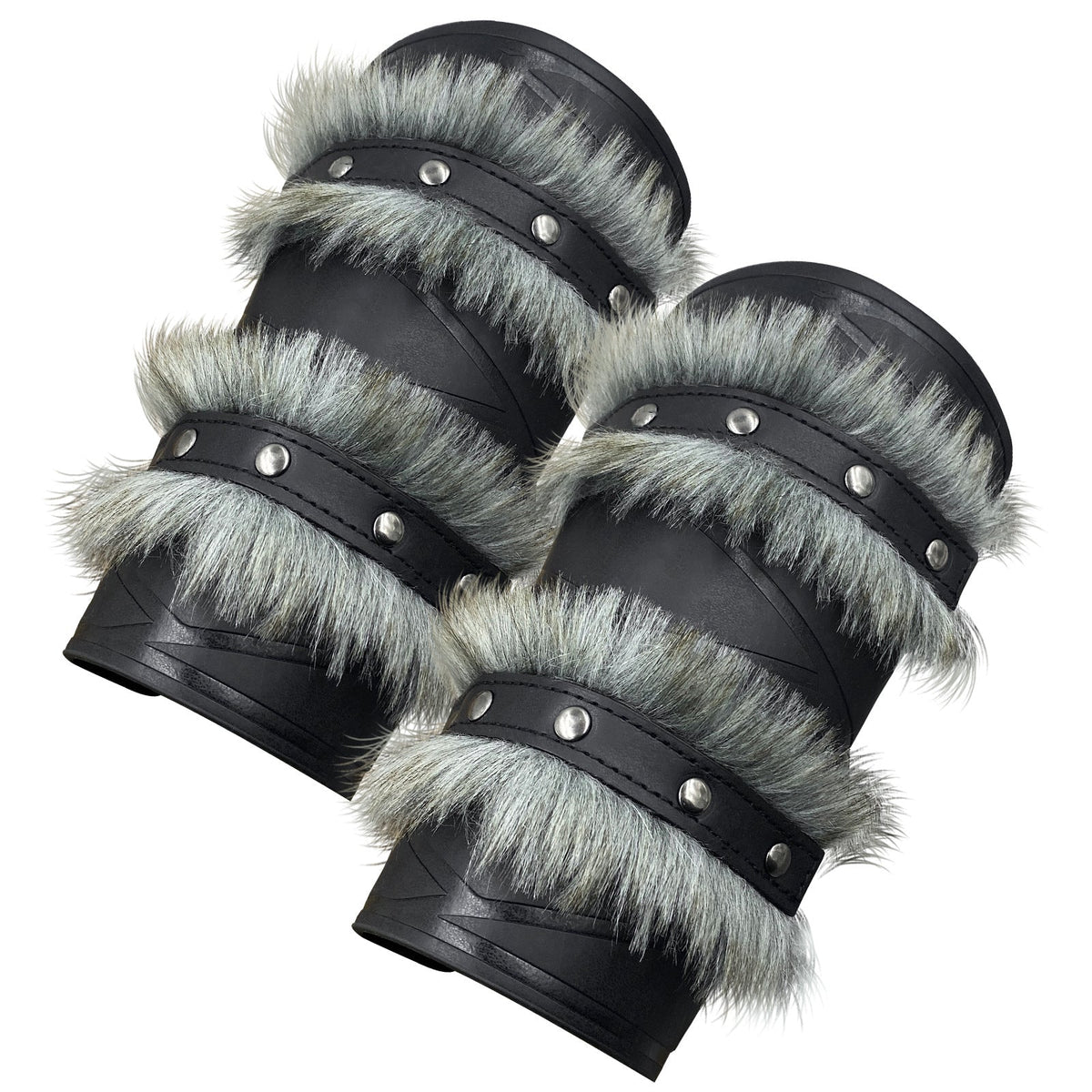 Medieval Double - Layered Fur Bracers Nordic Viking Style Cosplay Arm Guards - Coscosmos