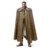 Medieval Fur Collar PU Leather Cloak Cape for Viking LARP Cosplay and Celtic Costume - Coscosmos
