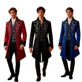 Men's Medieval Retro Mid - Length Silver - Trim Tuxedo - Royal Court Cosplay Costume, Renaissance Faire Outfit, Historical Tailcoat Jacket - Coscosmos