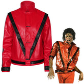 Men's Michael Jackson Cosplay Costume, Red Leather Jacket Thriller Halloween Stage Outfit - Coscosmos