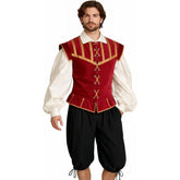 Men's Renaissance Costume 3 Piece Set | Medieval Doublet Breeches Shirt | Red Blue Black - Coscosmos