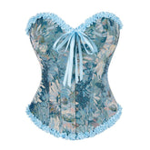 New Blue Lace - Trimmed Waist - Cinching Push - Up Women's Bustier Corset - Medieval Court Dress Corset - Coscosmos