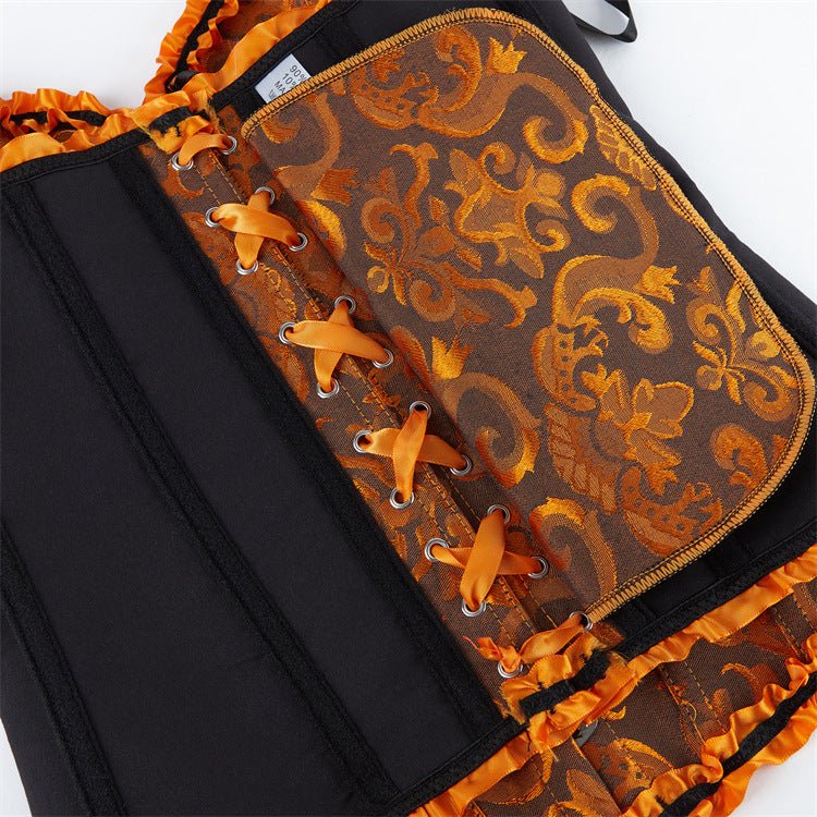 New Chinese - Style Jacquard Large - Size Waist - Cinching Outerwear Boned Corset Bustier with Steel Buckle Lacing - Coscosmos New Chinese - Style Jacquard Large - Size Waist - Cinching Outerwear Boned Corset Bustier with Steel Buckle Lacing - Coscosmos
