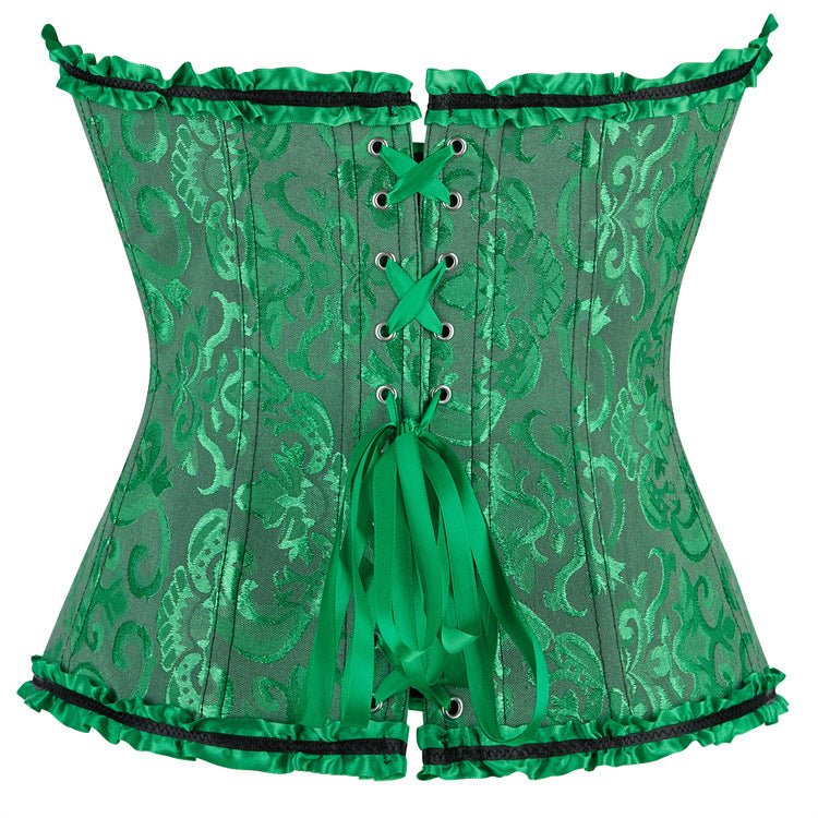 New Chinese - Style Jacquard Large - Size Waist - Cinching Outerwear Boned Corset Bustier with Steel Buckle Lacing - Coscosmos New Chinese - Style Jacquard Large - Size Waist - Cinching Outerwear Boned Corset Bustier with Steel Buckle Lacing - Coscosmos