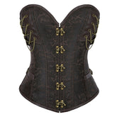 New Dark Brown Chain - Decorated Steel - Boned Gothic Retro Bustier Top - Medieval Gothic Revival Corset with Chain Decor - Coscosmos
