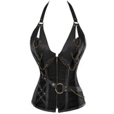 Plus - Size European Steampunk Leather Corset with Belt Halter Top - Victorian Gothic Lace - up Bustier - Coscosmos