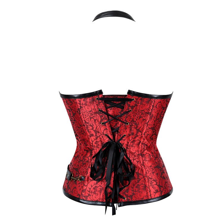 Plus - Size European Steampunk Leather Corset with Belt Halter Top - Victorian Gothic Lace - up Bustier - Coscosmos Plus - Size European Steampunk Leather Corset with Belt Halter Top - Victorian Gothic Lace - up Bustier - Coscosmos