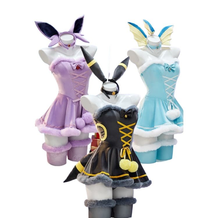 pokemon christmas dress Pokmon Vaporeon-Umbreon-Sylveon Cosplay Clothes Set, Grey-Blue-Purple Cape Dress with Winter Plush, for Halloween Christmas New Year Celebrations