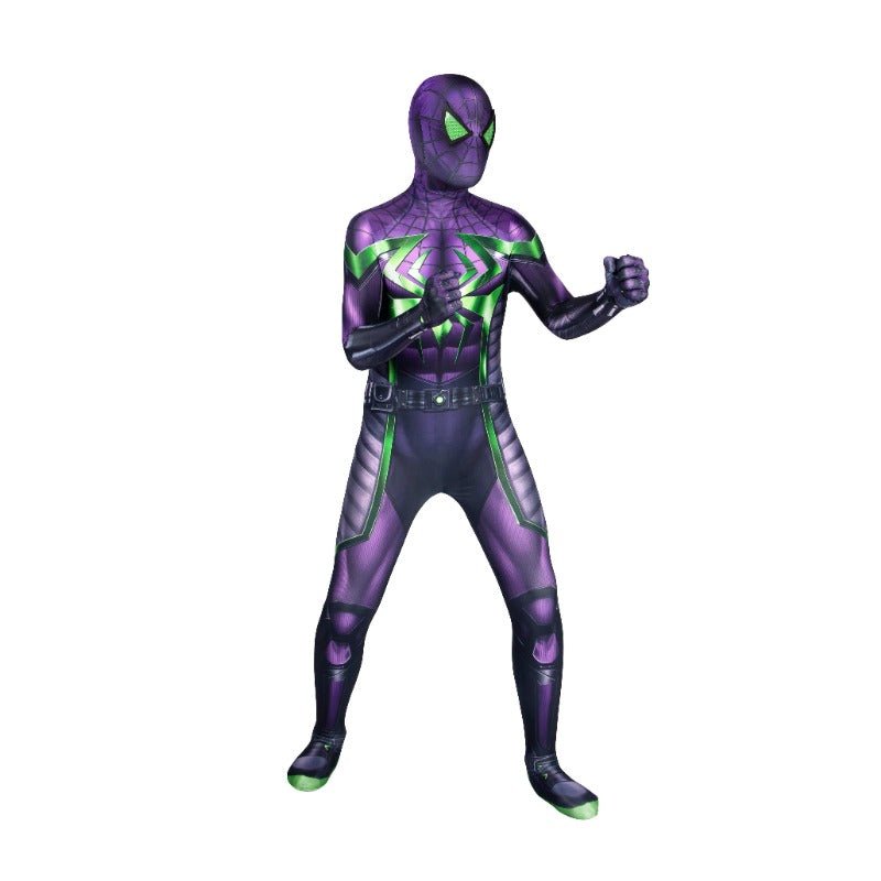 Spider Man Miles Morales Purple Reign Suit HD Printed Cosplay Costume for Kids - Coscosmos Spider Man Miles Morales Purple Reign Suit HD Printed Cosplay Costume for Kids - Coscosmos