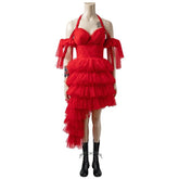 The Suicide Squad 2 Harley Quinn Red Dress Cosplay Costume Full Set for Halloween - Coscosmos