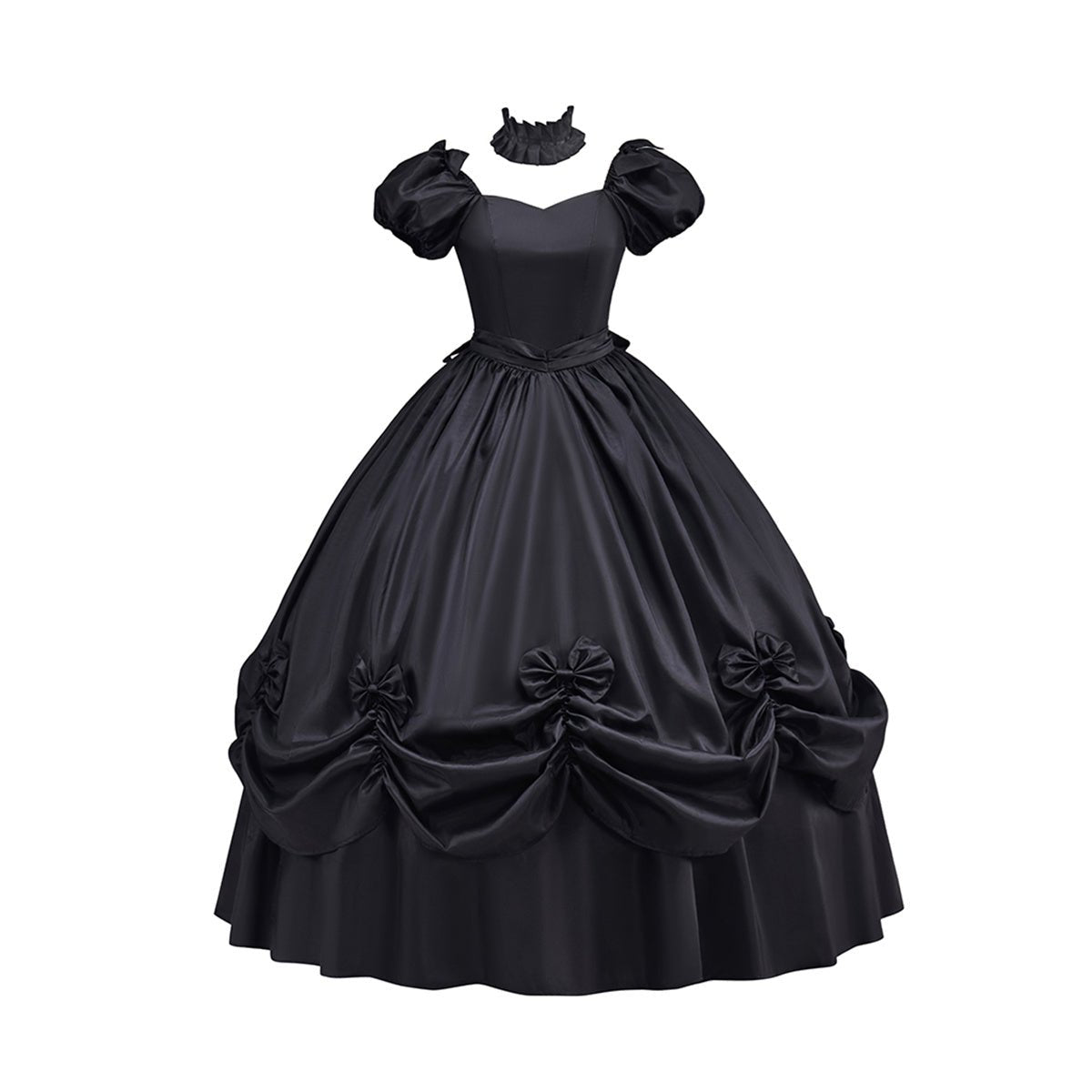 Victoria Black Dress with Bow Hemline - Elegant Cosplay Costume - Coscosmos Victoria Black Dress with Bow Hemline - Elegant Cosplay Costume - Coscosmos