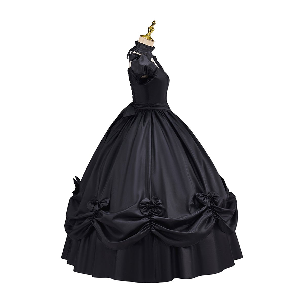 Victoria Black Dress with Bow Hemline - Elegant Cosplay Costume - Coscosmos Victoria Black Dress with Bow Hemline - Elegant Cosplay Costume - Coscosmos