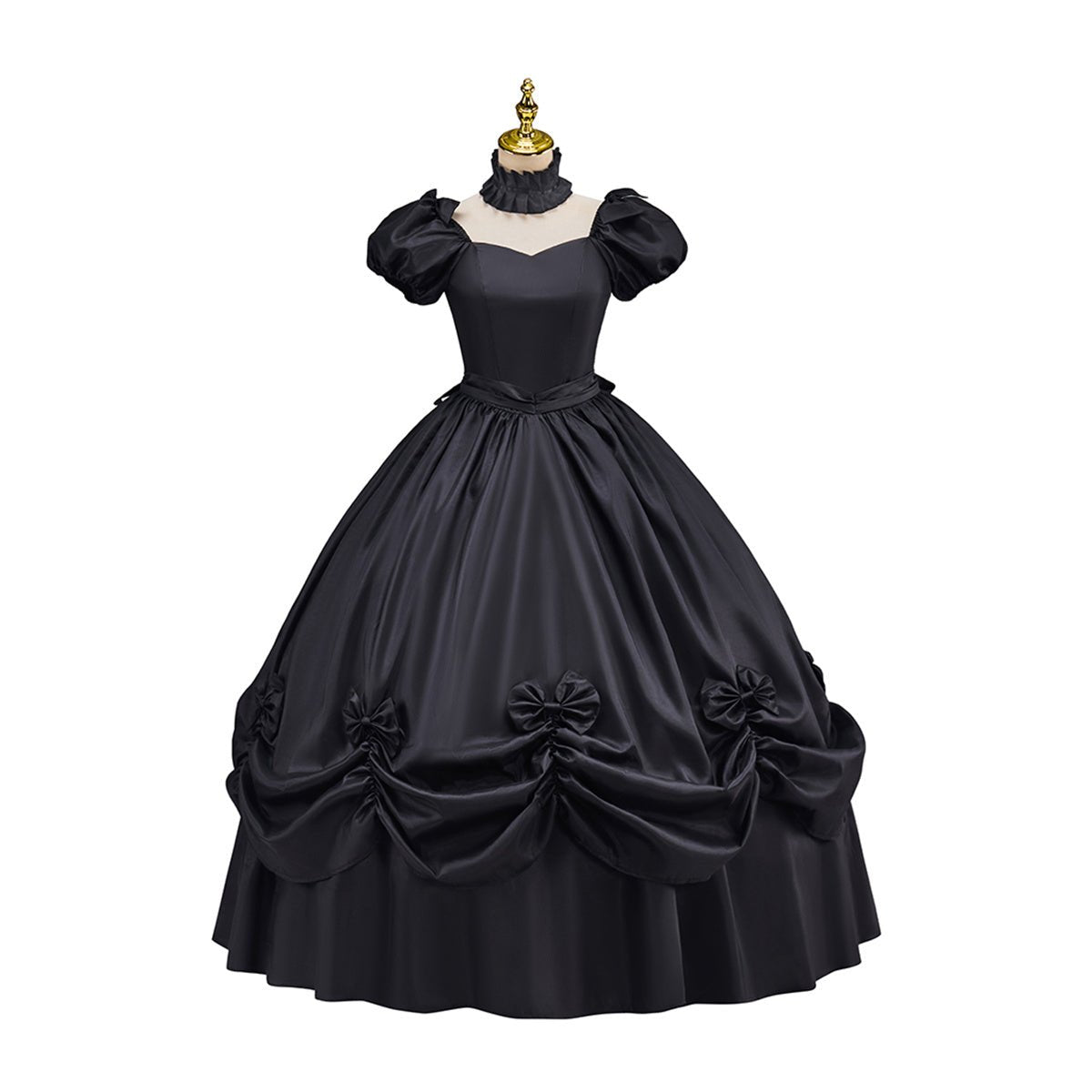 Victoria Black Dress with Bow Hemline - Elegant Cosplay Costume - Coscosmos