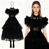 Wednesday Addams Cosplay Costume Black Dress for Adults with Shoes - Perfect for Halloween, Carnival, and Parties - Coscosmos