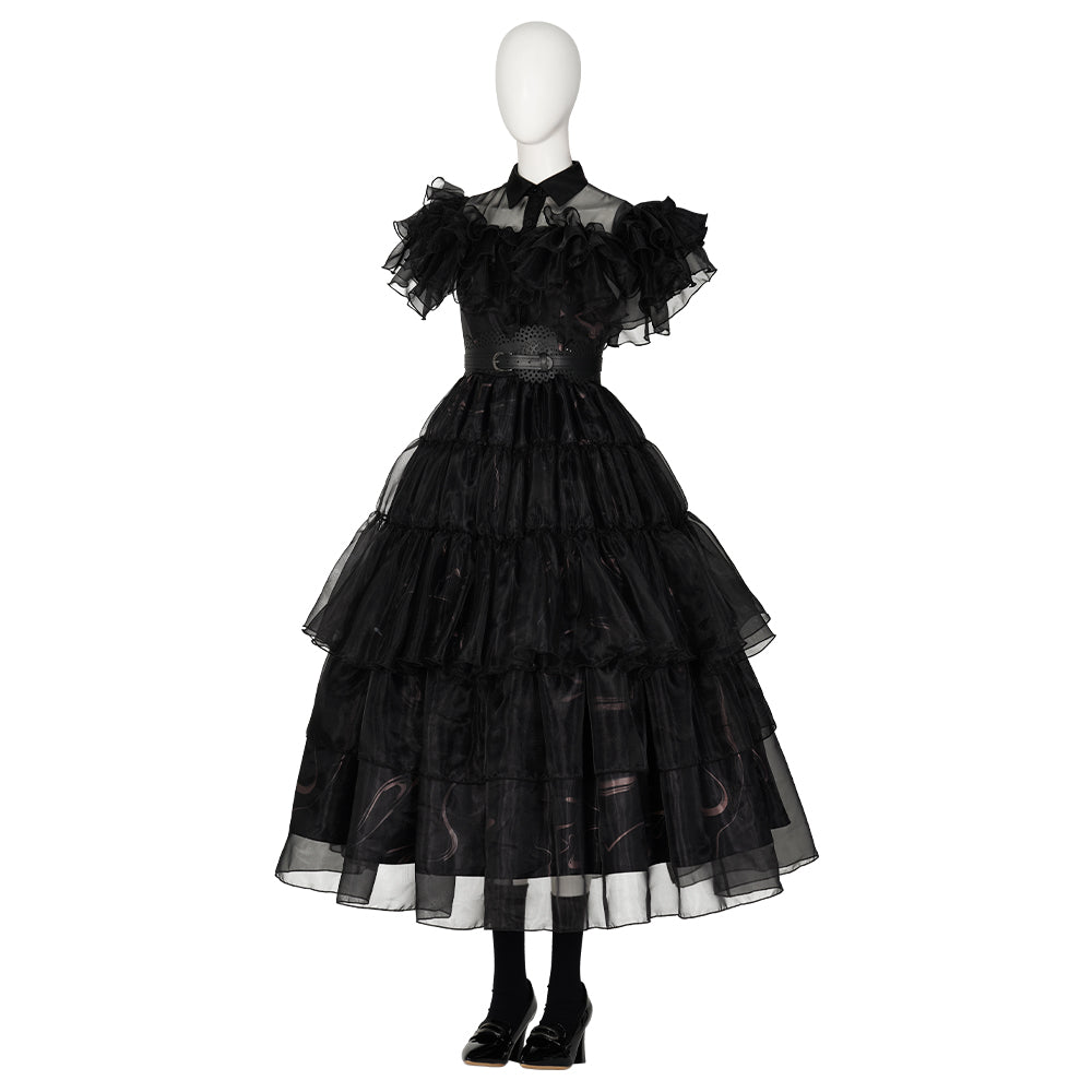 Wednesday Addams Cosplay Costume Black Dress for Adults with Shoes - Perfect for Halloween, Carnival, and Parties - Coscosmos Wednesday Addams Cosplay Costume Black Dress for Adults with Shoes - Perfect for Halloween, Carnival, and Parties - Coscosmos