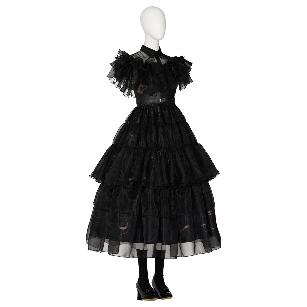 Wednesday Addams Cosplay Costume Black Dress for Adults with Shoes - Perfect for Halloween, Carnival, and Parties - Coscosmos Wednesday Addams Cosplay Costume Black Dress for Adults with Shoes - Perfect for Halloween, Carnival, and Parties - Coscosmos
