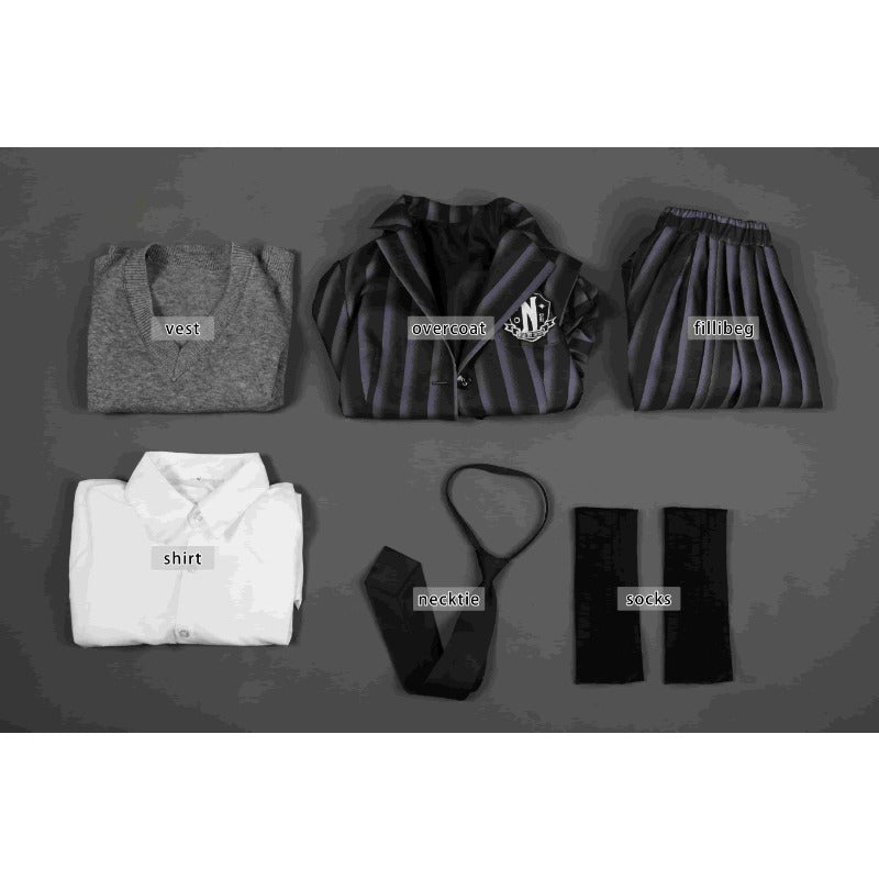 Wednesday Addams Cosplay Costume School Uniform Full Set for Kids and Adults - Coscosmos Wednesday Addams Cosplay Costume School Uniform Full Set for Kids and Adults - Coscosmos