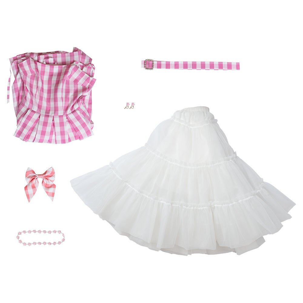 Women's Barbie Pink Checkered Costume Dress - Embrace the Iconic Style - Coscosmos Women's Barbie Pink Checkered Costume Dress - Embrace the Iconic Style - Coscosmos