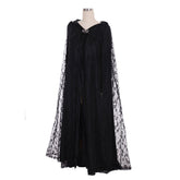 Womens Long Cape Cloak Hooded Steampunk Womens Witch Cape Black Hooded Lace Long Coat Priestess Halloween Costume Maix Cloak - Coscosmos