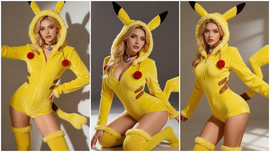 Cuteness Overload: Coscosmos Pikachu Yellow Plush Jumpsuit - Transform into Your Favorite Anime Icon - Coscosmos