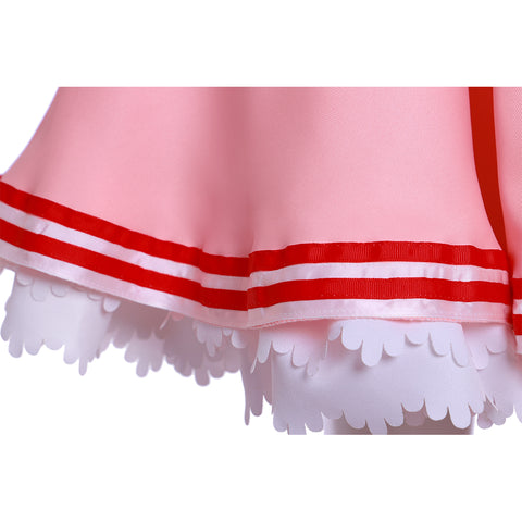 Cardcaptor Sakura Cosplay Costume - Pink Long Sleeve Dress with Hat, Shawl, Ribbon & Bow