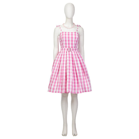 Women's Barbie Pink Checkered Costume Dress - Embrace the Iconic Style