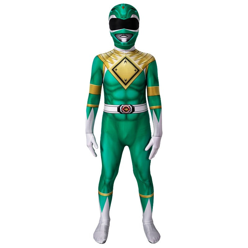 Green Ranger Cosplay Suit Power Rangers HQ Printed Spandex Costume for Kids