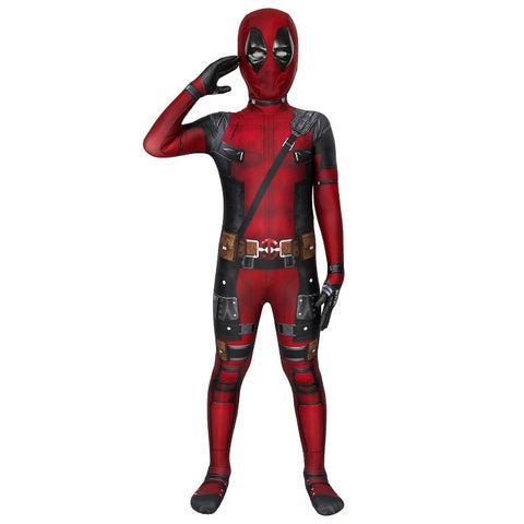 Children Deadpool Kidspool Cosplay Costume Jumpsuit Mask Deadpool & Wolverine Wade Wilson Halloween Party Apparel Gifts In Stock