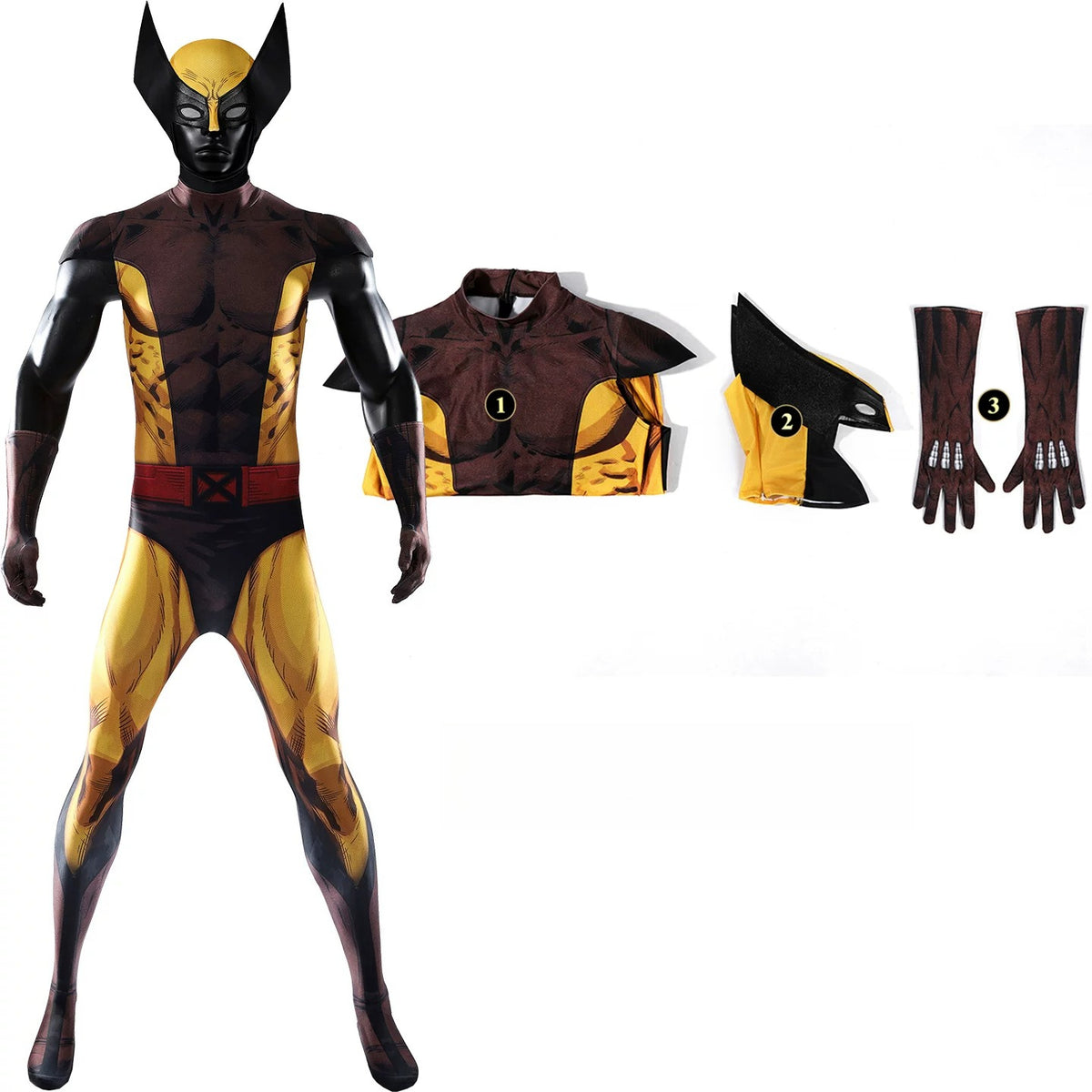 X-Men Wolverine Cosplay Costume, Brown Jumpsuit Tight Bodysuit