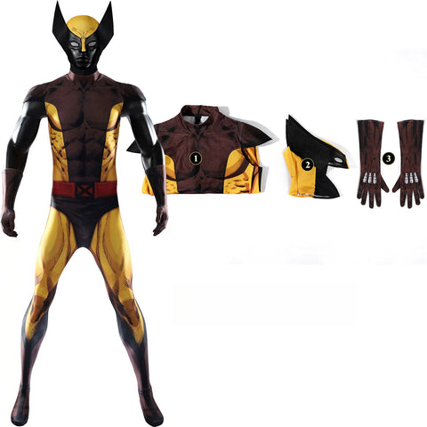 X-Men Wolverine Cosplay Costume, Brown Jumpsuit Tight Bodysuit