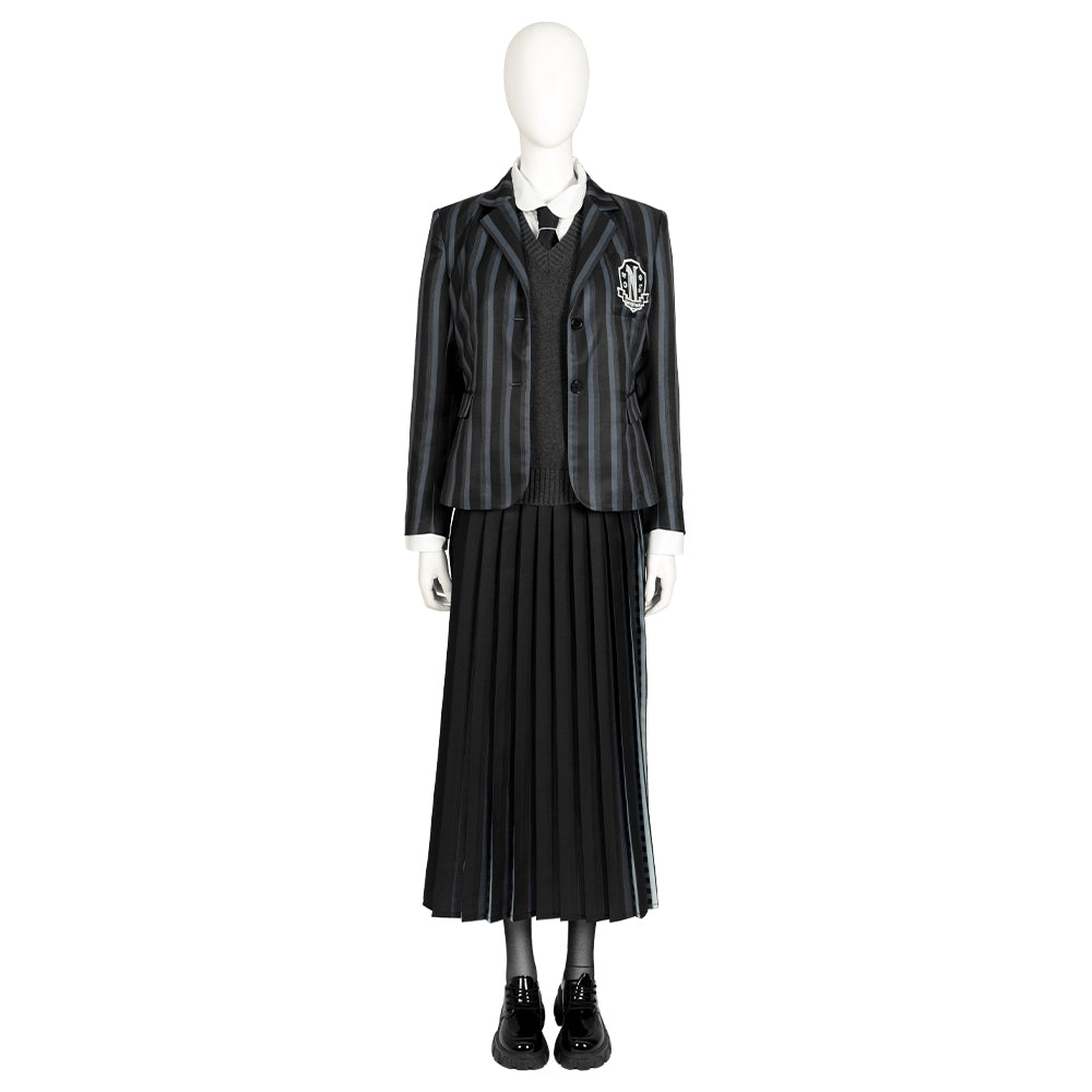 Wednesday Addams Girls Cosplay School Uniform 5-Piece Set for Halloween and Party